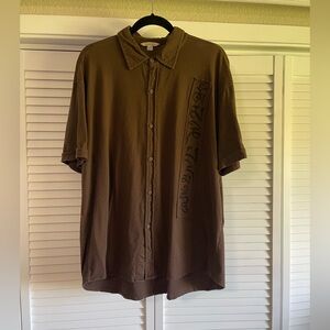 Men’s Yak n Yeti linen button down collar T-shirt, Brown vintage